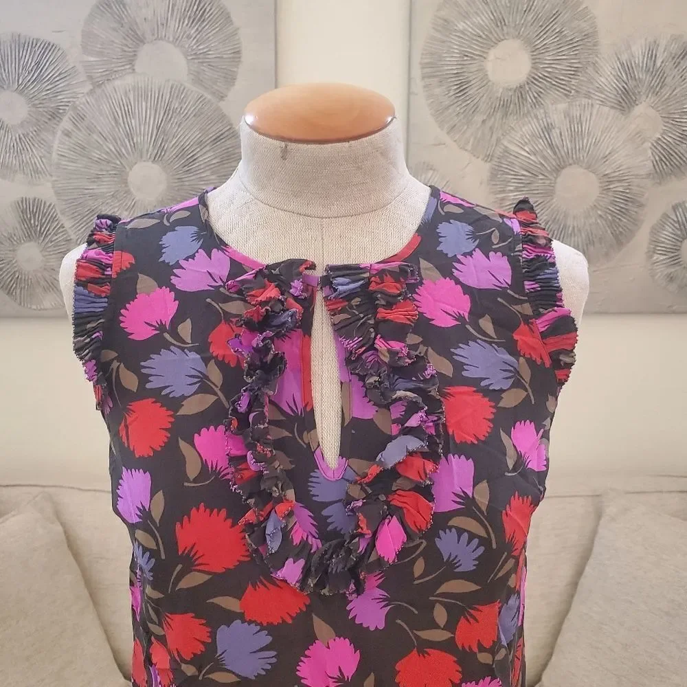 J.Crew Silk Floral Print Ruffle Blouse sz 2